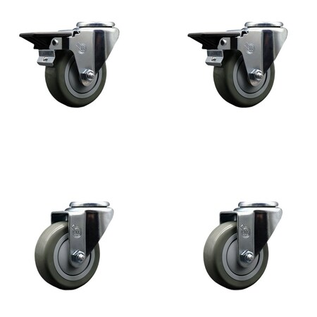 Service Caster 3.5'' Gray Poly Wheel Swivel Bolt Hole Caster Set with 2 Posi Lock Brakes, 4PK SCC-BH20S3514-PPUB-PLB-2-S-2